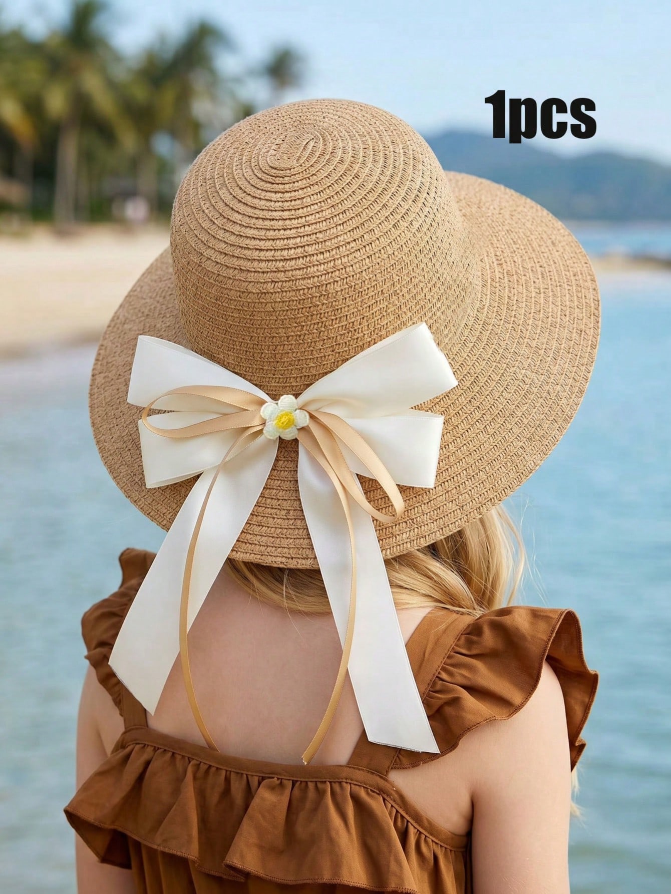 Play Kids Outdoor - 1 Buah Topi Jerami Pita Kopi