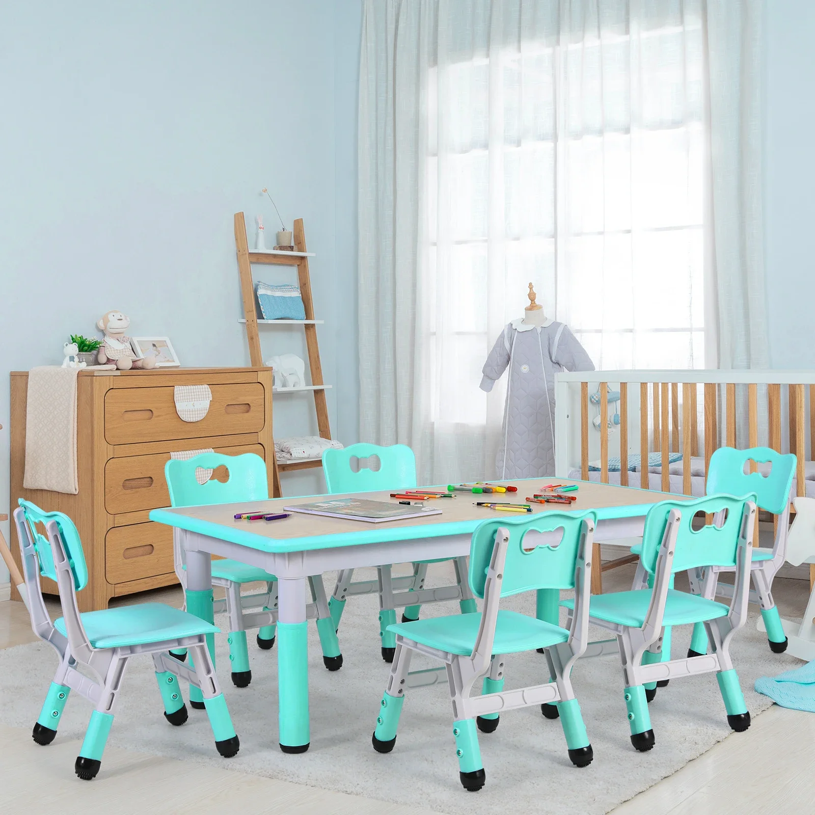Meja anak-anak dan 6 kursi Set - Kids Outdoor Table And Chairs ulasan dan harga